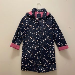 GAP rain coat, gently used, size large (L) kids, navy blue with polka dots.